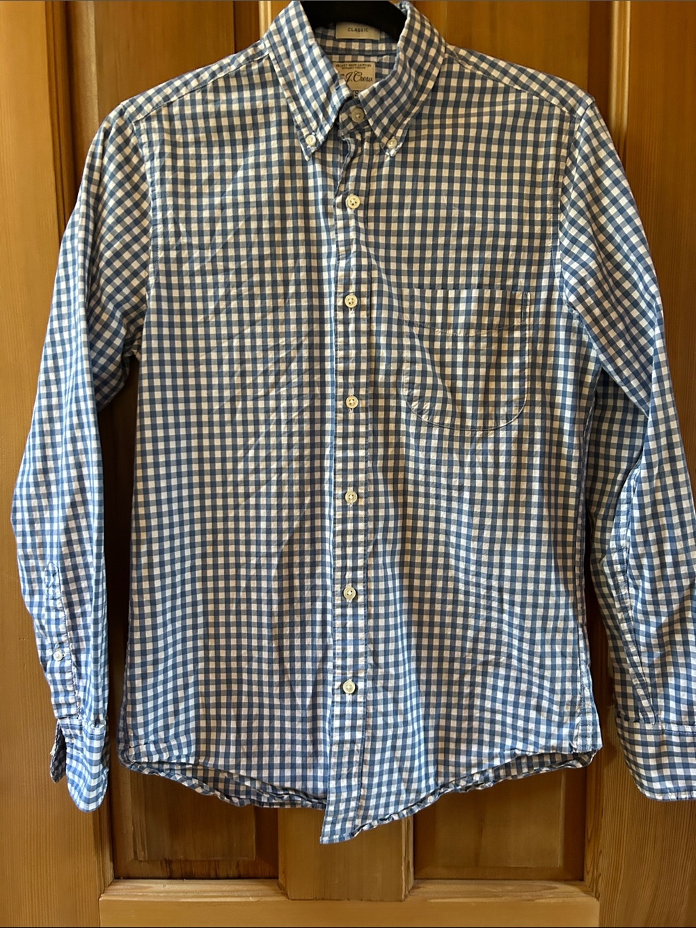 J. Crew Blue and White Gingham Button-Down Shirt